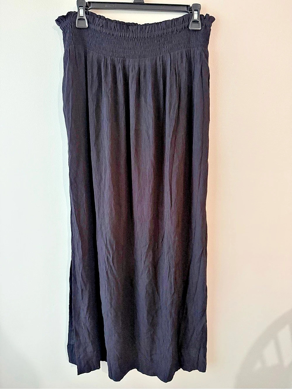 mud pie Viscose Crepe Smocked Waist Maxi Skirt Black Large